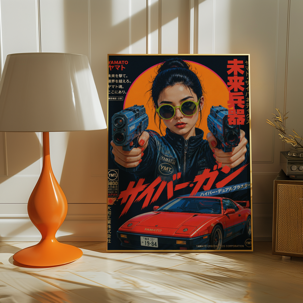 Future Tokyo Cyberpunk Poster, Futuristic Warrior Girl Wall Art, Retro Sci-Fi Racing Print, Japanese Neon Car Artwork, Dystopian Decor