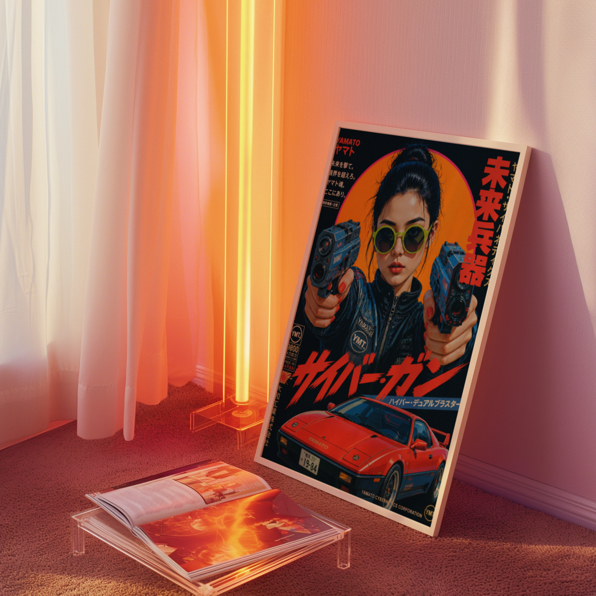 Future Tokyo Cyberpunk Poster, Futuristic Warrior Girl Wall Art, Retro Sci-Fi Racing Print, Japanese Neon Car Artwork, Dystopian Decor