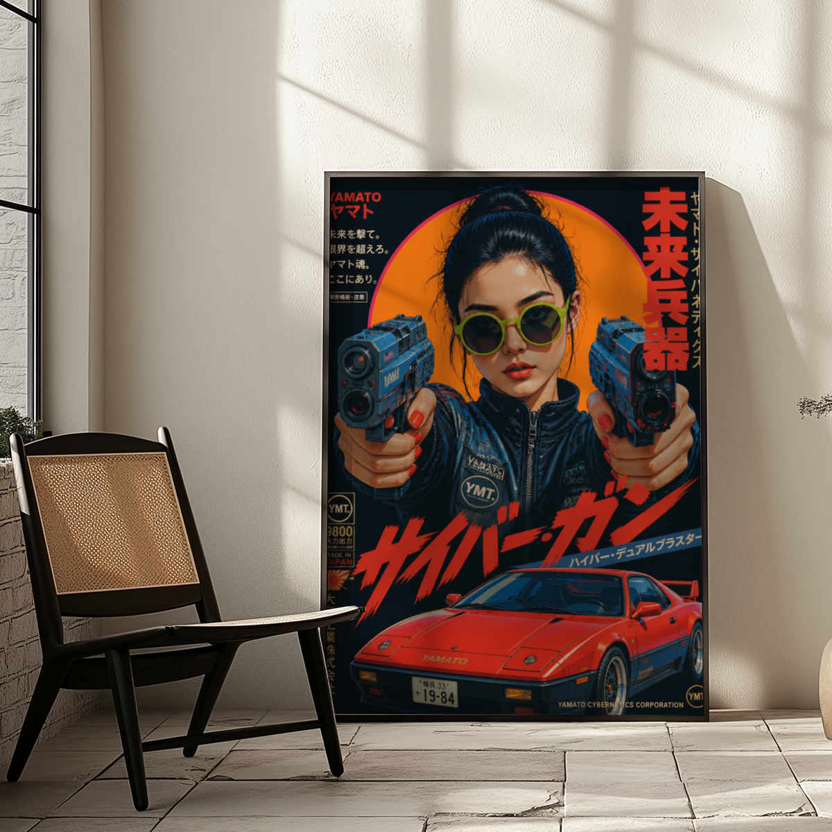 Future Tokyo Cyberpunk Poster, Futuristic Warrior Girl Wall Art, Retro Sci-Fi Racing Print, Japanese Neon Car Artwork, Dystopian Decor