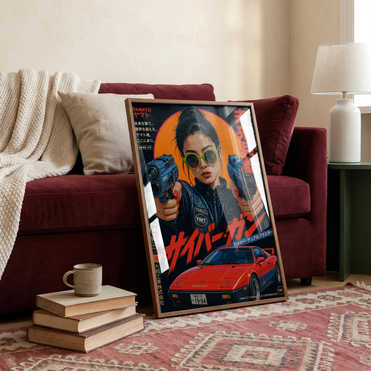 Future Tokyo Cyberpunk Poster, Futuristic Warrior Girl Wall Art, Retro Sci-Fi Racing Print, Japanese Neon Car Artwork, Dystopian Decor