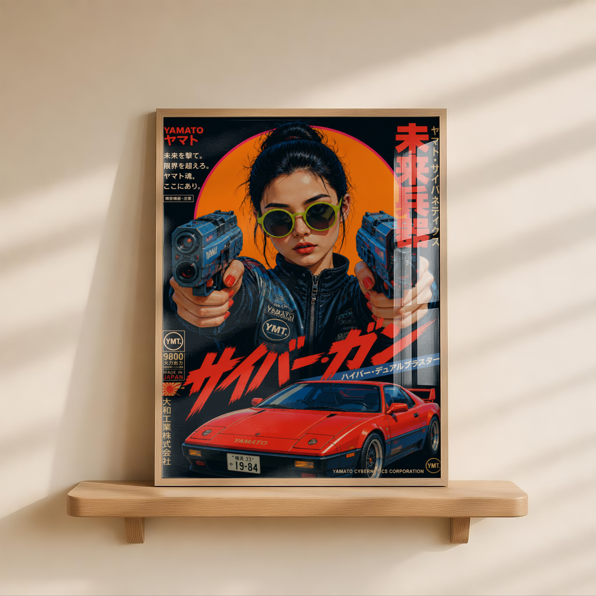 Future Tokyo Cyberpunk Poster, Futuristic Warrior Girl Wall Art, Retro Sci-Fi Racing Print, Japanese Neon Car Artwork, Dystopian Decor