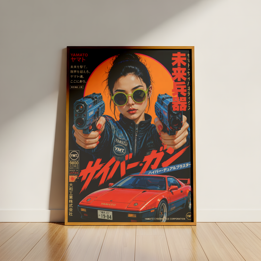 Future Tokyo Cyberpunk Poster, Futuristic Warrior Girl Wall Art, Retro Sci-Fi Racing Print, Japanese Neon Car Artwork, Dystopian Decor