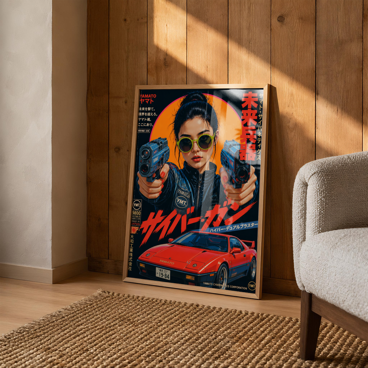 Future Tokyo Cyberpunk Poster, Futuristic Warrior Girl Wall Art, Retro Sci-Fi Racing Print, Japanese Neon Car Artwork, Dystopian Decor