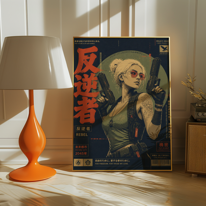 Affiche Cyberpunk Rebel | Warrior Woman & Future City