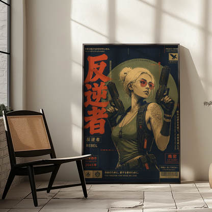 Affiche Cyberpunk Rebel | Warrior Woman & Future City