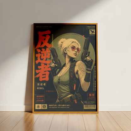 Affiche Cyberpunk Rebel | Warrior Woman & Future City