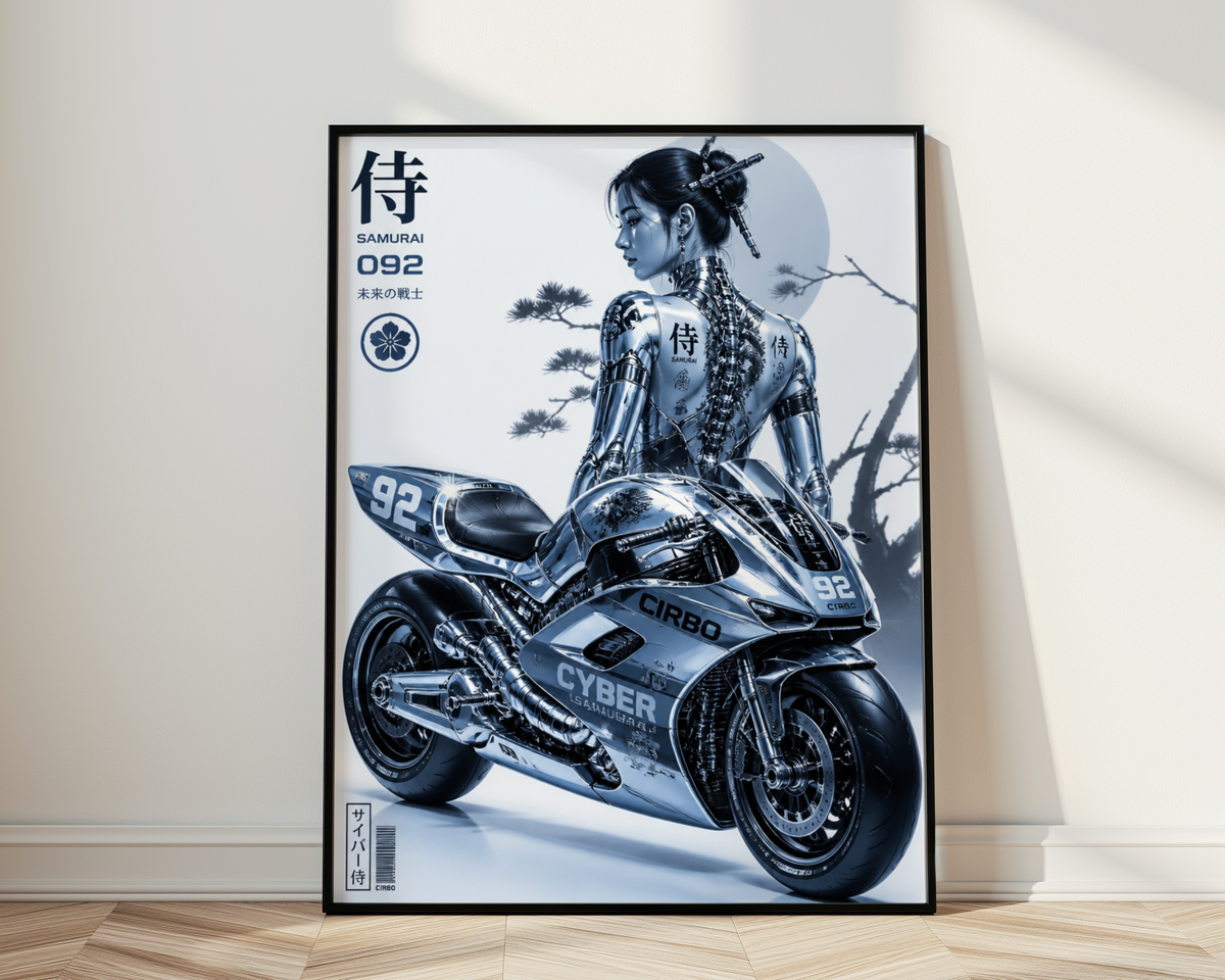 Affiche Moto Cyberpunk | Chrome Samurai Woman