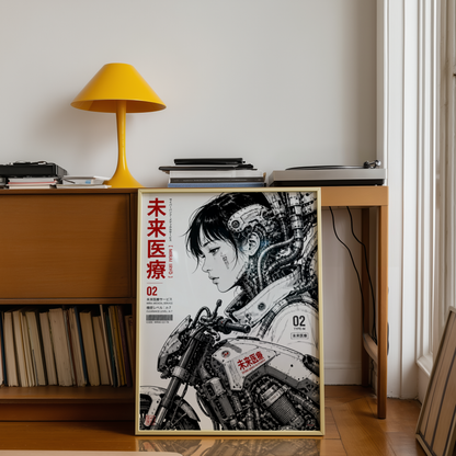 Affiche Moto Cyberpunk | Rider Médicale Futuriste