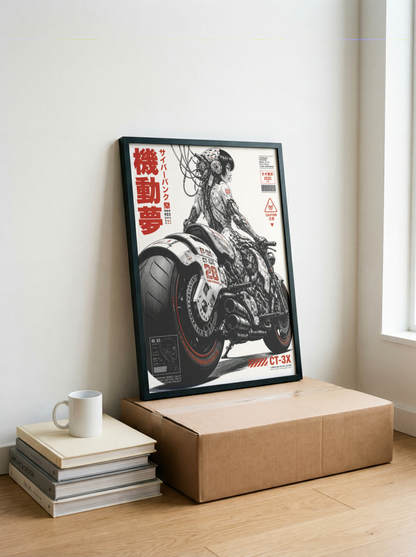 Cyberpunk Rider Poster, Extreme Futuristic Motorcycle, Mechanical Anime Art, Neo Tokyo Sci-Fi Wall Decor, Edgy Manga Style