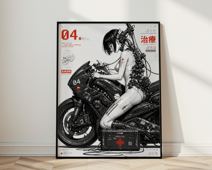 Affiche Moto Cyberpunk | Cyber Medic & Bike Futuriste