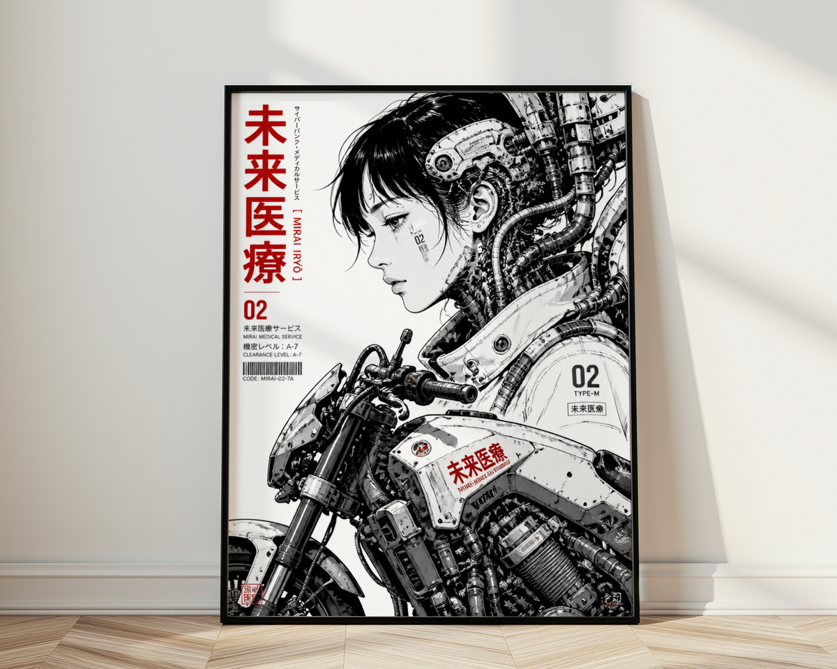 Affiche Moto Cyberpunk | Rider Médicale Futuriste