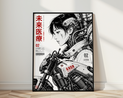 Affiche Moto Cyberpunk | Rider Médicale Futuriste