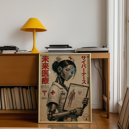 Cyberpunk Nurse Poster, Futuristic Medical Android, Neo Tokyo Sci-Fi Wall Art, Retro Manga Aesthetic, Edgy Cyberpunk Decor