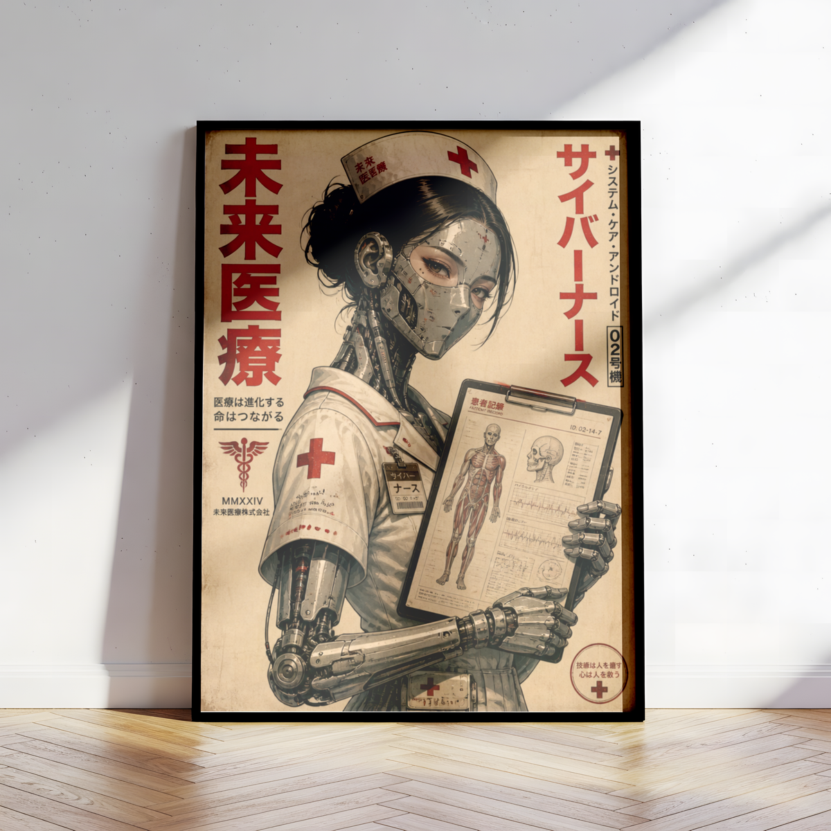 Cyberpunk Nurse Poster, Futuristic Medical Android, Neo Tokyo Sci-Fi Wall Art, Retro Manga Aesthetic, Edgy Cyberpunk Decor