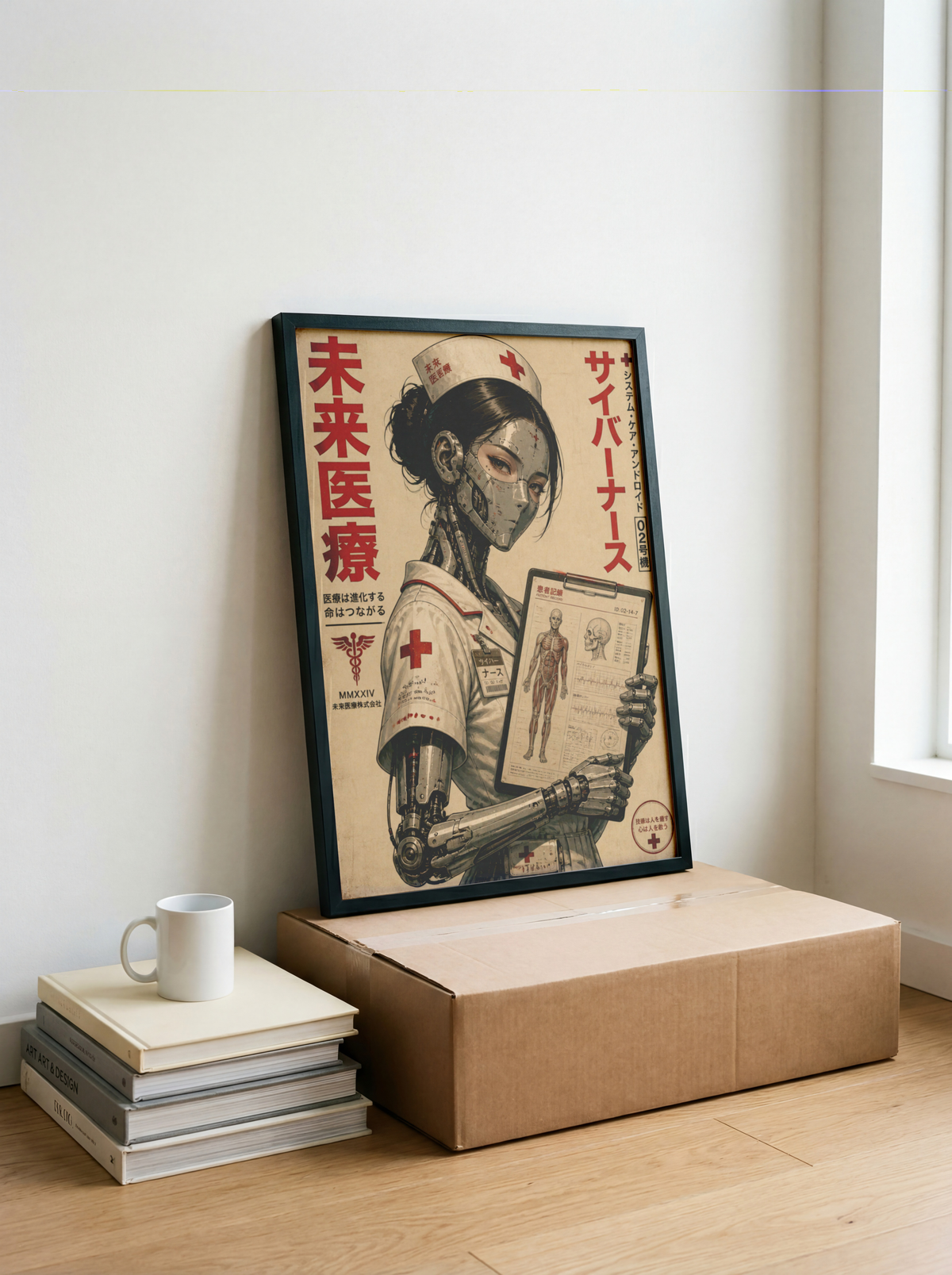 Cyberpunk Nurse Poster, Futuristic Medical Android, Neo Tokyo Sci-Fi Wall Art, Retro Manga Aesthetic, Edgy Cyberpunk Decor