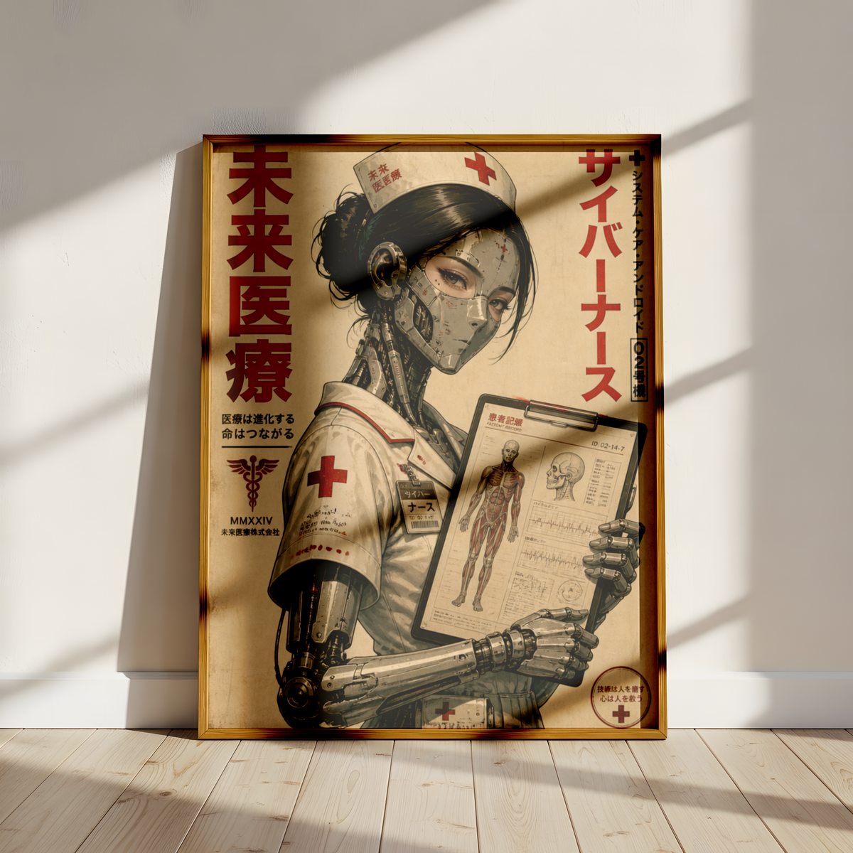 Cyberpunk Nurse Poster, Futuristic Medical Android, Neo Tokyo Sci-Fi Wall Art, Retro Manga Aesthetic, Edgy Cyberpunk Decor
