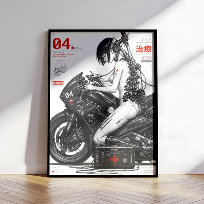 Affiche Moto Cyberpunk | Cyber Medic & Bike Futuriste