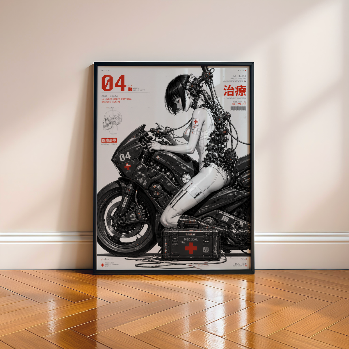 Affiche Moto Cyberpunk | Cyber Medic & Bike Futuriste