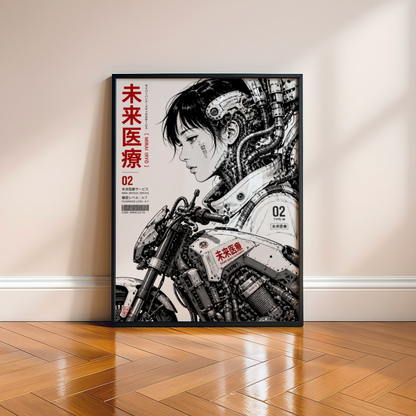Affiche Moto Cyberpunk | Rider Médicale Futuriste