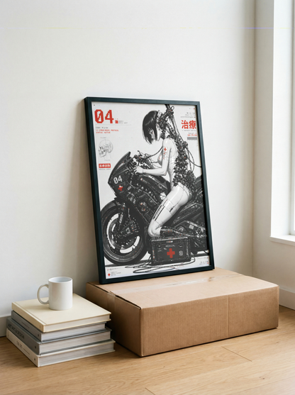 Affiche Moto Cyberpunk | Cyber Medic & Bike Futuriste