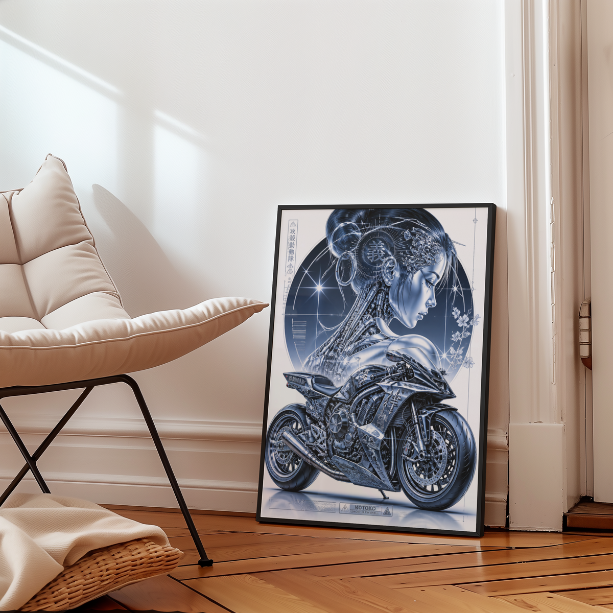 Affiche Moto Cyberpunk | Chrome Samurai Woman & Neo Tokyo