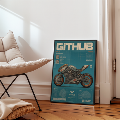 Cyberpunk Motorcycle Blueprint Poster, Futuristic Street Bike Concept, Japanese Engineering Design, Teal Technical Wall Art