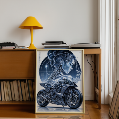 Affiche Moto Cyberpunk | Chrome Samurai Woman & Neo Tokyo