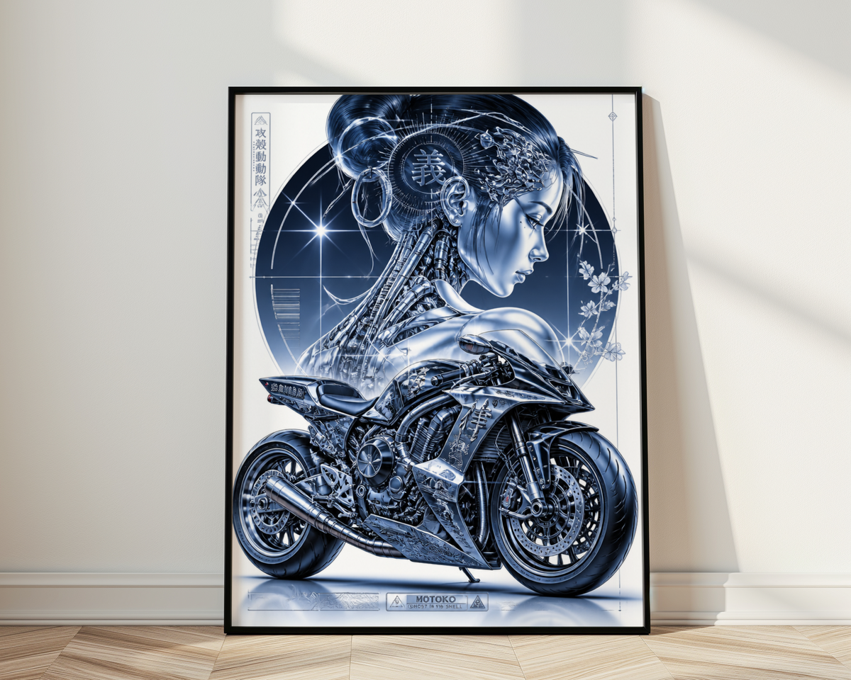 Affiche Moto Cyberpunk | Chrome Samurai Woman & Neo Tokyo