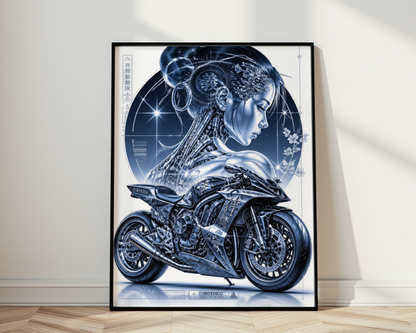 Affiche Moto Cyberpunk | Chrome Samurai Woman & Neo Tokyo