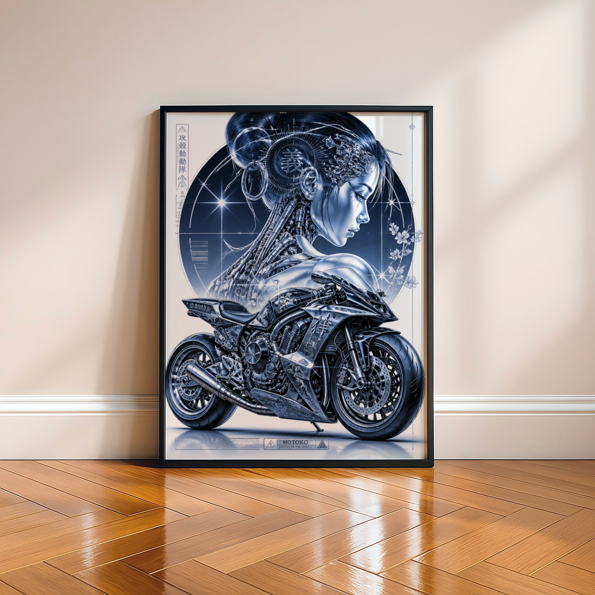 Affiche Moto Cyberpunk | Chrome Samurai Woman & Neo Tokyo