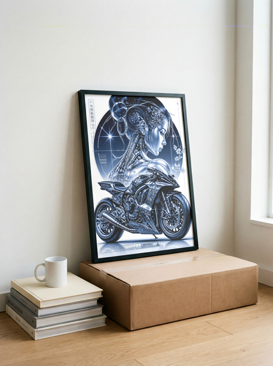Affiche Moto Cyberpunk | Chrome Samurai Woman & Neo Tokyo