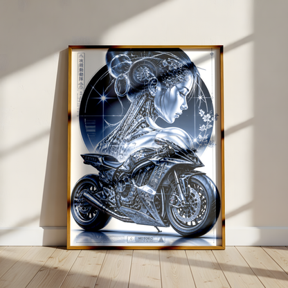 Affiche Moto Cyberpunk | Chrome Samurai Woman & Neo Tokyo