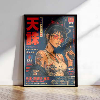 Affiche Cyberpunk Assassin | Warrior Girl & Tokyo Futuriste