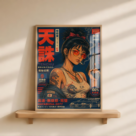 Affiche Cyberpunk Assassin | Warrior Girl & Tokyo Futuriste