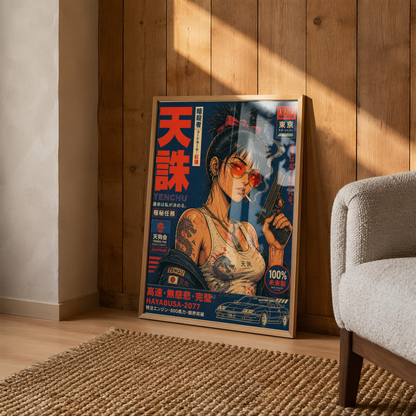 Affiche Cyberpunk Assassin | Warrior Girl & Tokyo Futuriste