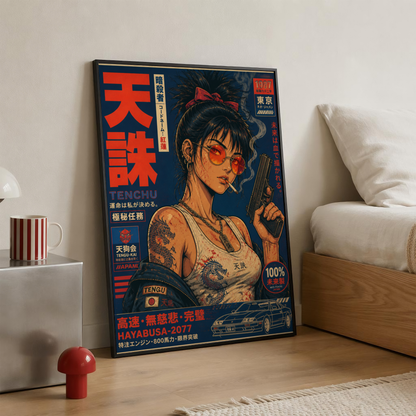 Affiche Cyberpunk Assassin | Warrior Girl & Tokyo Futuriste