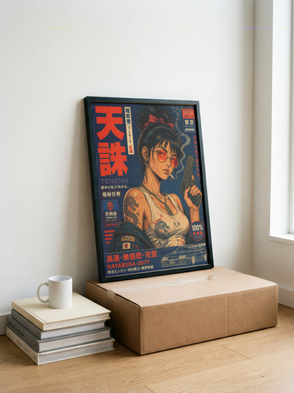 Affiche Cyberpunk Assassin | Warrior Girl & Tokyo Futuriste