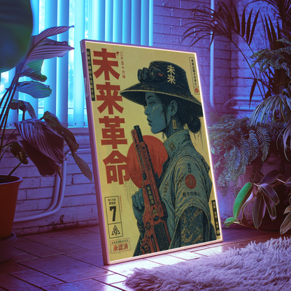 Future Soldier 2556 Poster, Cyberpunk Warrior Girl Wall Art, Dystopian Sci-Fi Print, Futuristic Rifle, Neo Tokyo Military Artwork