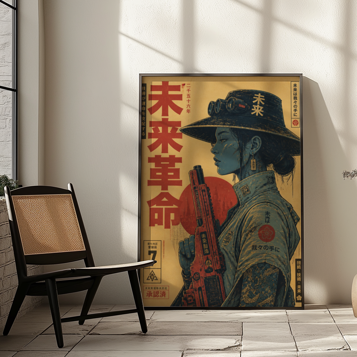 Future Soldier 2556 Poster, Cyberpunk Warrior Girl Wall Art, Dystopian Sci-Fi Print, Futuristic Rifle, Neo Tokyo Military Artwork