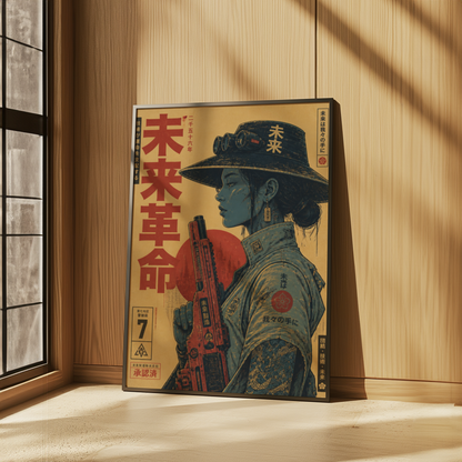 Future Soldier 2556 Poster, Cyberpunk Warrior Girl Wall Art, Dystopian Sci-Fi Print, Futuristic Rifle, Neo Tokyo Military Artwork