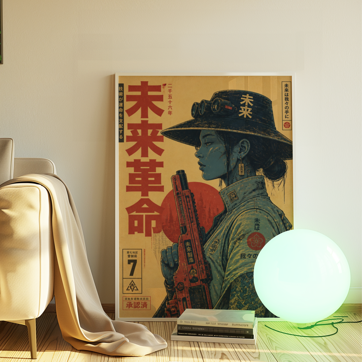 Future Soldier 2556 Poster, Cyberpunk Warrior Girl Wall Art, Dystopian Sci-Fi Print, Futuristic Rifle, Neo Tokyo Military Artwork