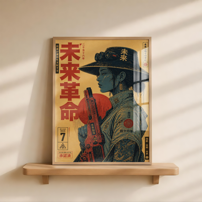 Future Soldier 2556 Poster, Cyberpunk Warrior Girl Wall Art, Dystopian Sci-Fi Print, Futuristic Rifle, Neo Tokyo Military Artwork