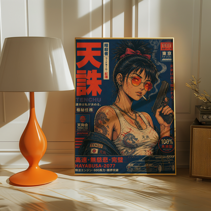 Affiche Cyberpunk Assassin | Warrior Girl & Tokyo Futuriste
