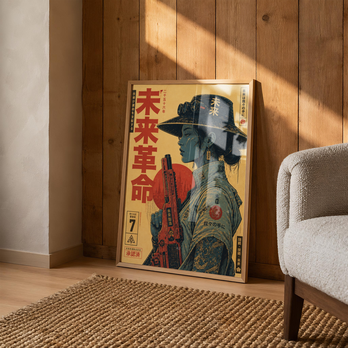 Future Soldier 2556 Poster, Cyberpunk Warrior Girl Wall Art, Dystopian Sci-Fi Print, Futuristic Rifle, Neo Tokyo Military Artwork