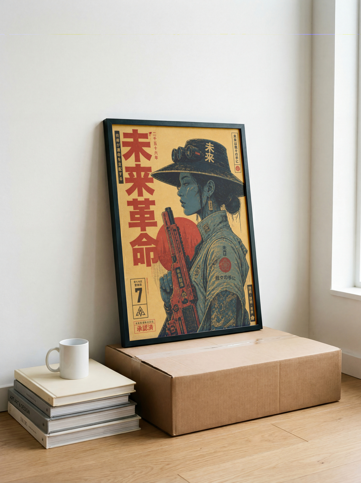 Future Soldier 2556 Poster, Cyberpunk Warrior Girl Wall Art, Dystopian Sci-Fi Print, Futuristic Rifle, Neo Tokyo Military Artwork