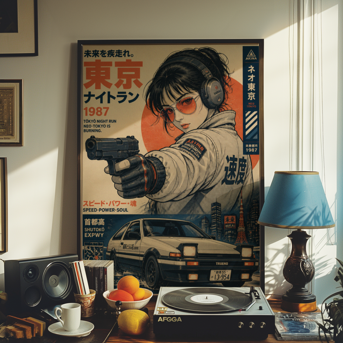 Tokyo Night Run Poster, 80s Street Racing Wall Art, Retro Anime Girl, Japanese Car Print, Neo Tokyo Garage Decor, Cyberpunk Artwork