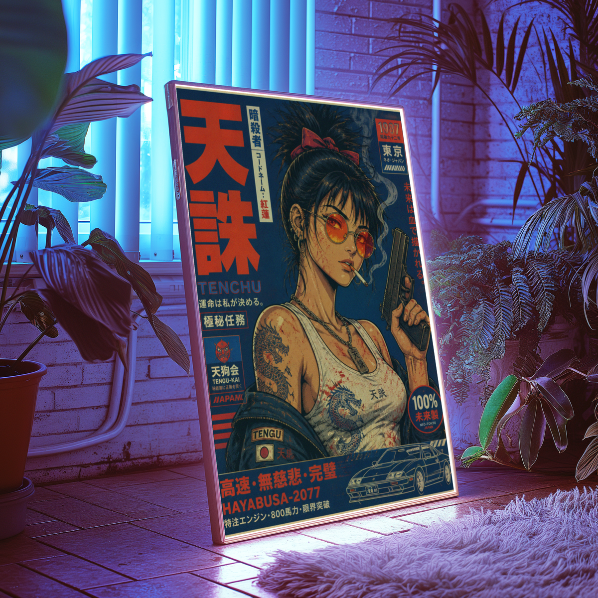 Affiche Cyberpunk Assassin | Warrior Girl & Tokyo Futuriste