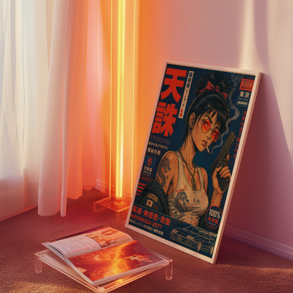 Affiche Cyberpunk Assassin | Warrior Girl & Tokyo Futuriste