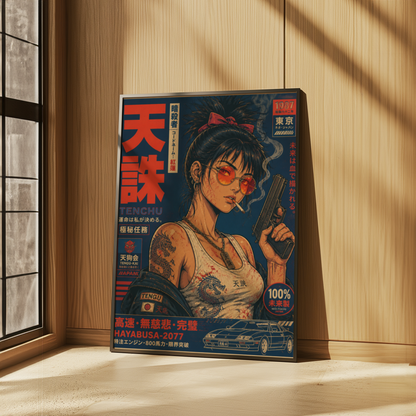 Affiche Cyberpunk Assassin | Warrior Girl & Tokyo Futuriste