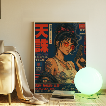 Affiche Cyberpunk Assassin | Warrior Girl & Tokyo Futuriste